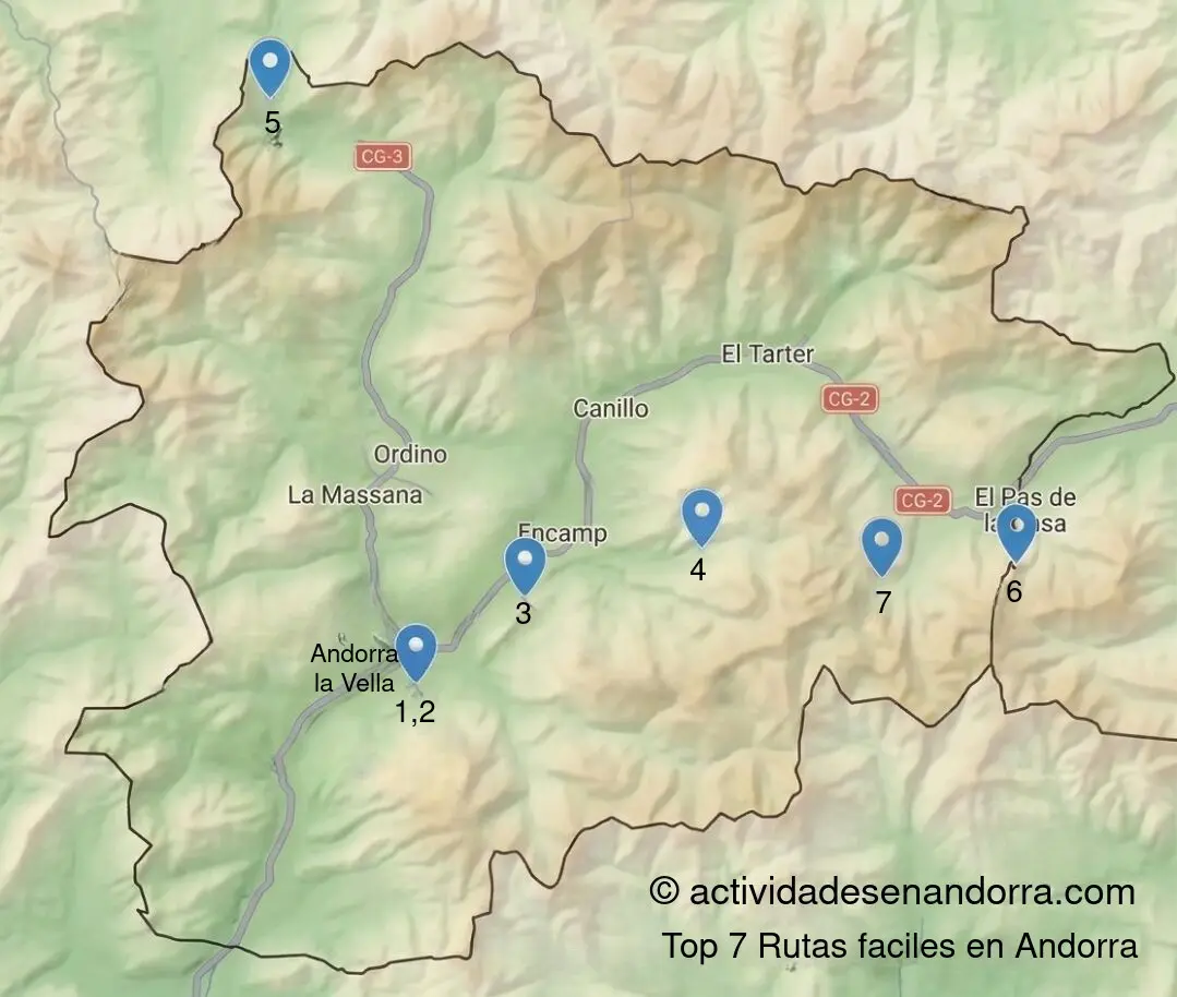 Collage des 7 randonnées faciles d'Andorre