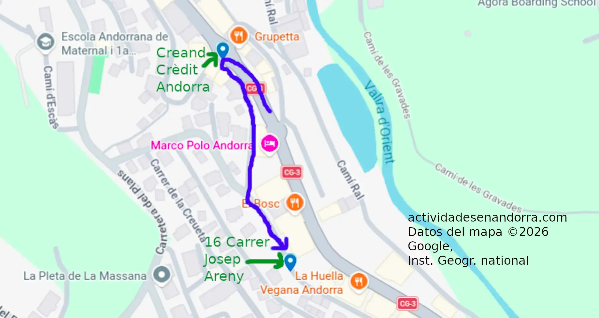 Mapa desde la calle principal hasta 16 carrer Josep Areny. © Google Maps