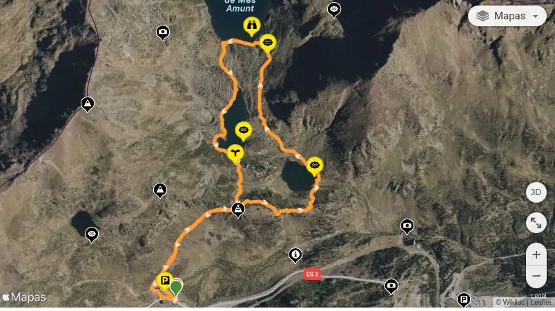 Mapa de la ruta circular de los Lagos de Tristaina