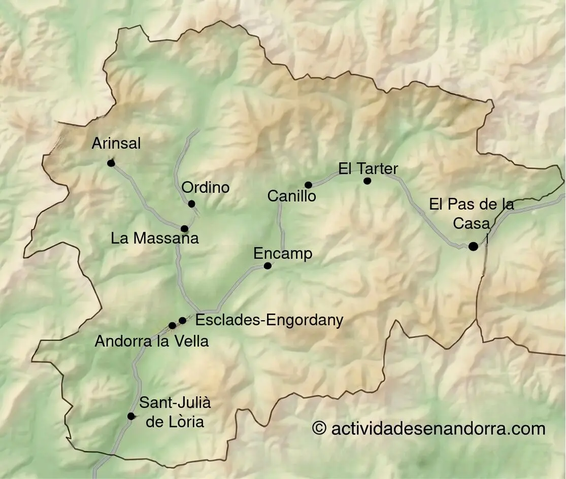 Carte approximative des zones d'Andorre